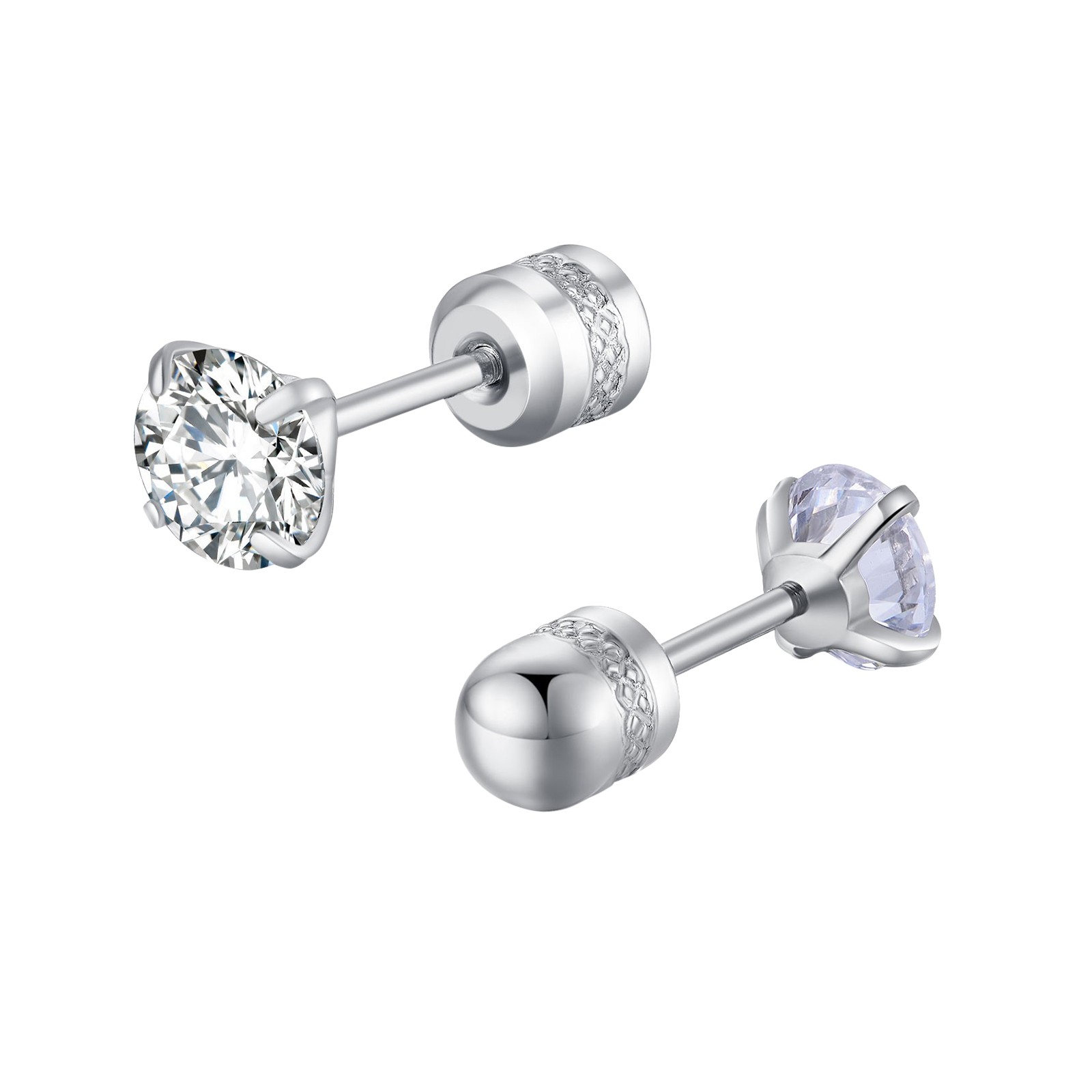 Lady Pack Of Titanium Screw Back Earrings For Sensitive Ears Titanium Steel  Thin Cylinder Simple Diamond Encrusted Earrings